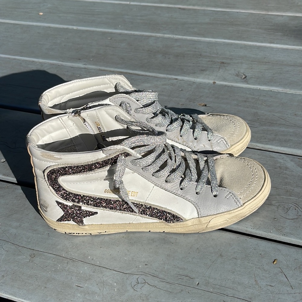 Golden Goose Slide Mid Top Glitter Sneakers